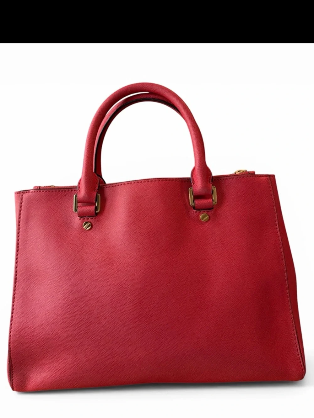 Michael Kors Red Saffiano Leather Satchel Tote Crossbody Gold Hardware Large